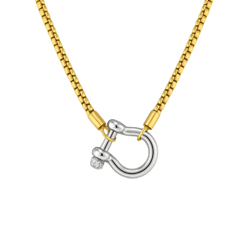 Lucky Lock Carabiner Necklace Two-Tone Mixed Metal Horseshoe Pendant Chain