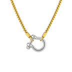 Lucky Lock Carabiner Necklace Two-Tone Mixed Metal Horseshoe Pendant Chain