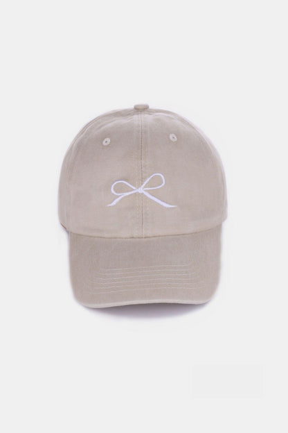 Bow Embroidered Washed Cotton Caps