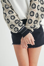 Crochet Contrast Stitching V-Neck Top