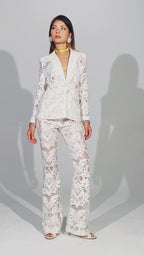 Carie Sequin Floral Lace Set White