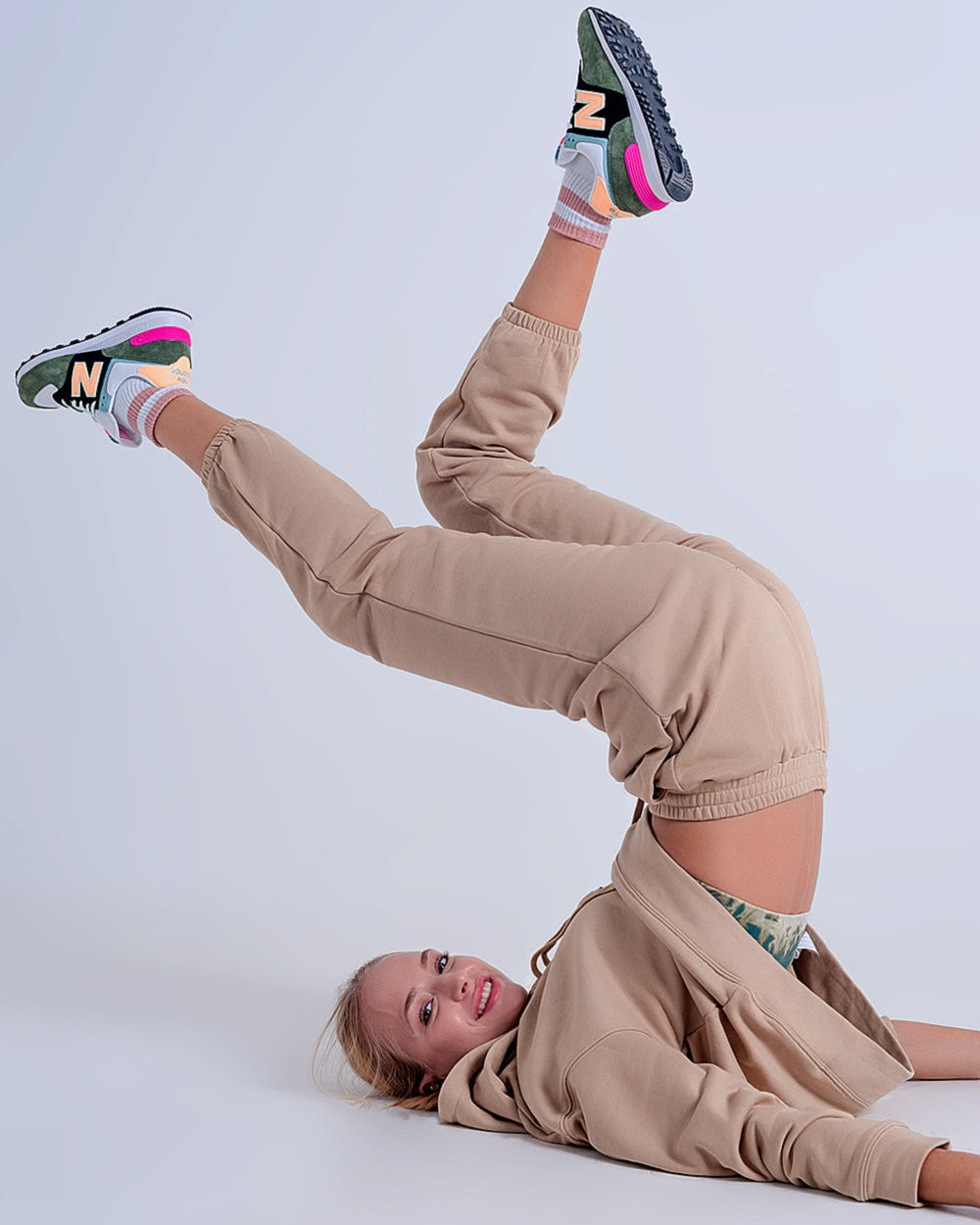 Adjustable Waistband Joggers in Beige