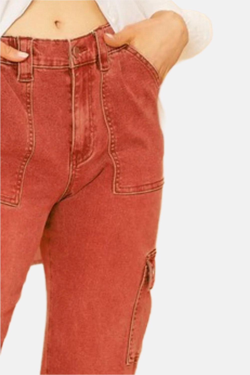 Straight Leg Jeans with Cargo Pockets Orange