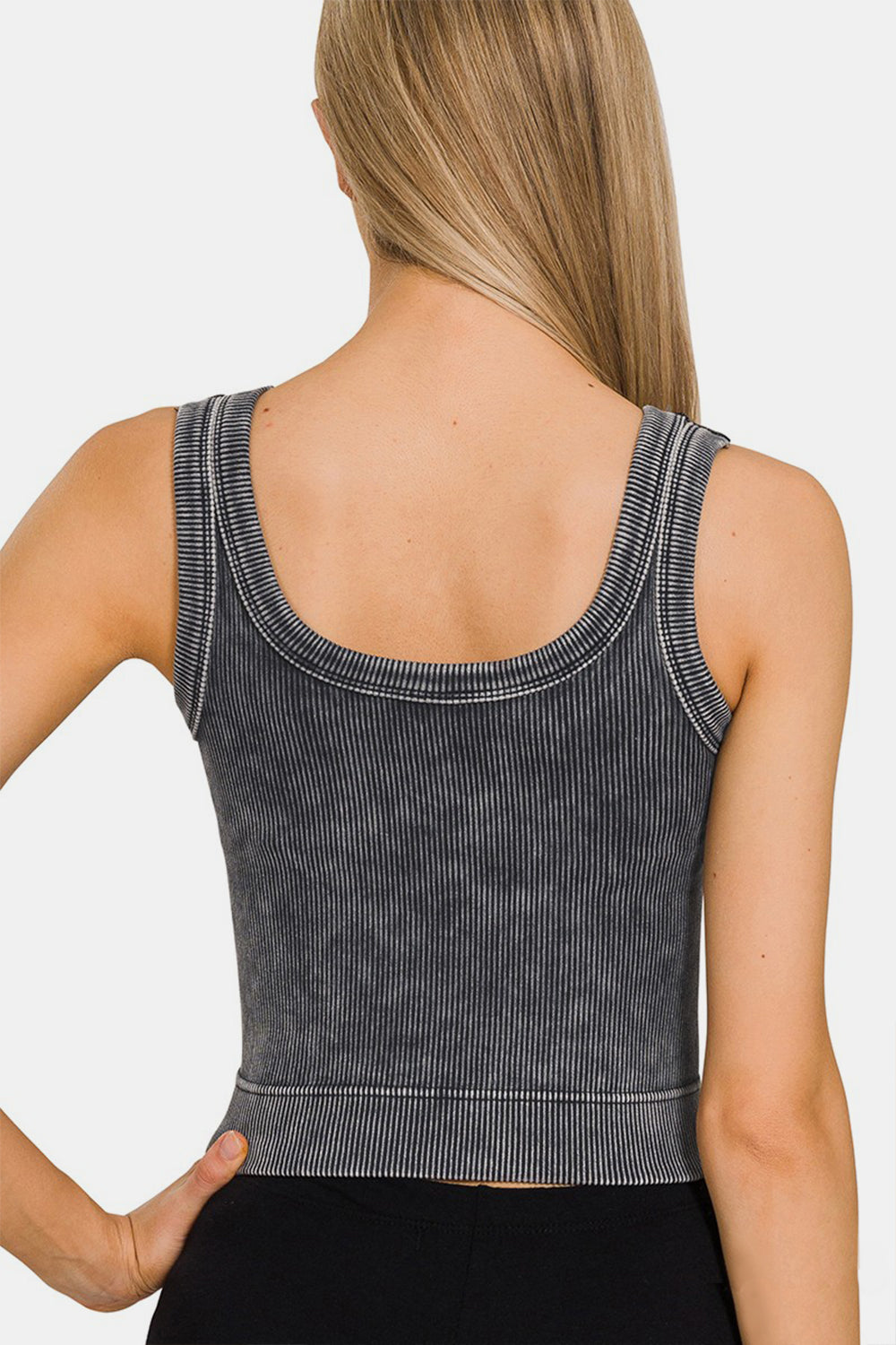 Ash Black Washed Scoop Neck Wide Strap Tank