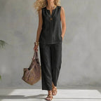 Women's Sleeveless V-Neck Top & Full-Length Pants Two-Piece Set