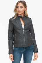 Biker Jacket with Side Zip Pockets Charcoal