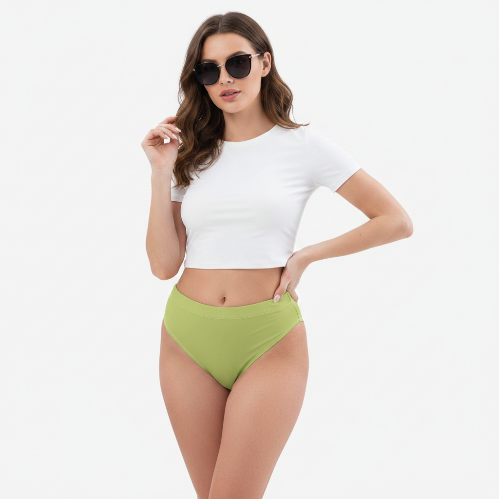 High-Waisted Bikini Bottom in Green