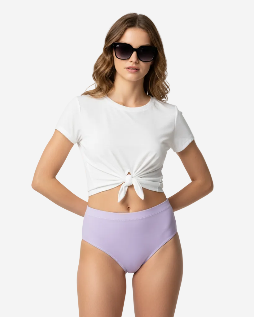 High-Waisted Bikini Bottom in Purple