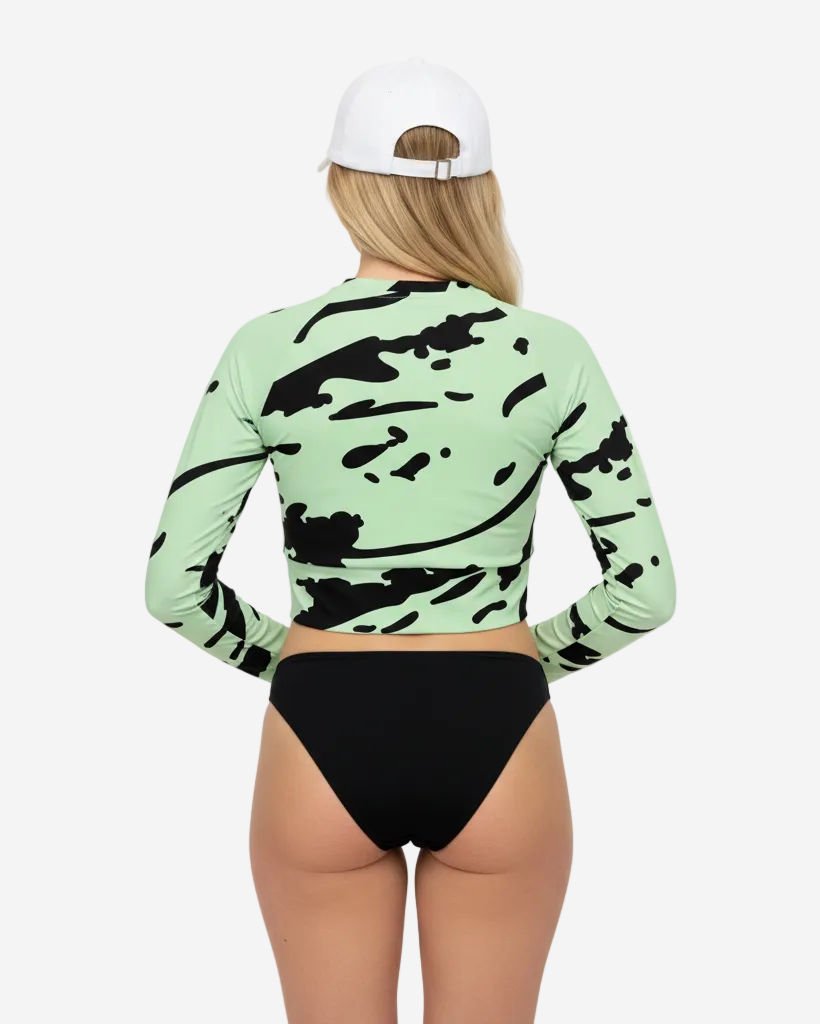 Camelia Long Sleeve Cropped Top in Green and Black