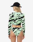 Camelia Long Sleeve Cropped Top in Green and Black