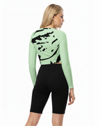 Camelia Long Sleeve Cropped Top in Green and Black
