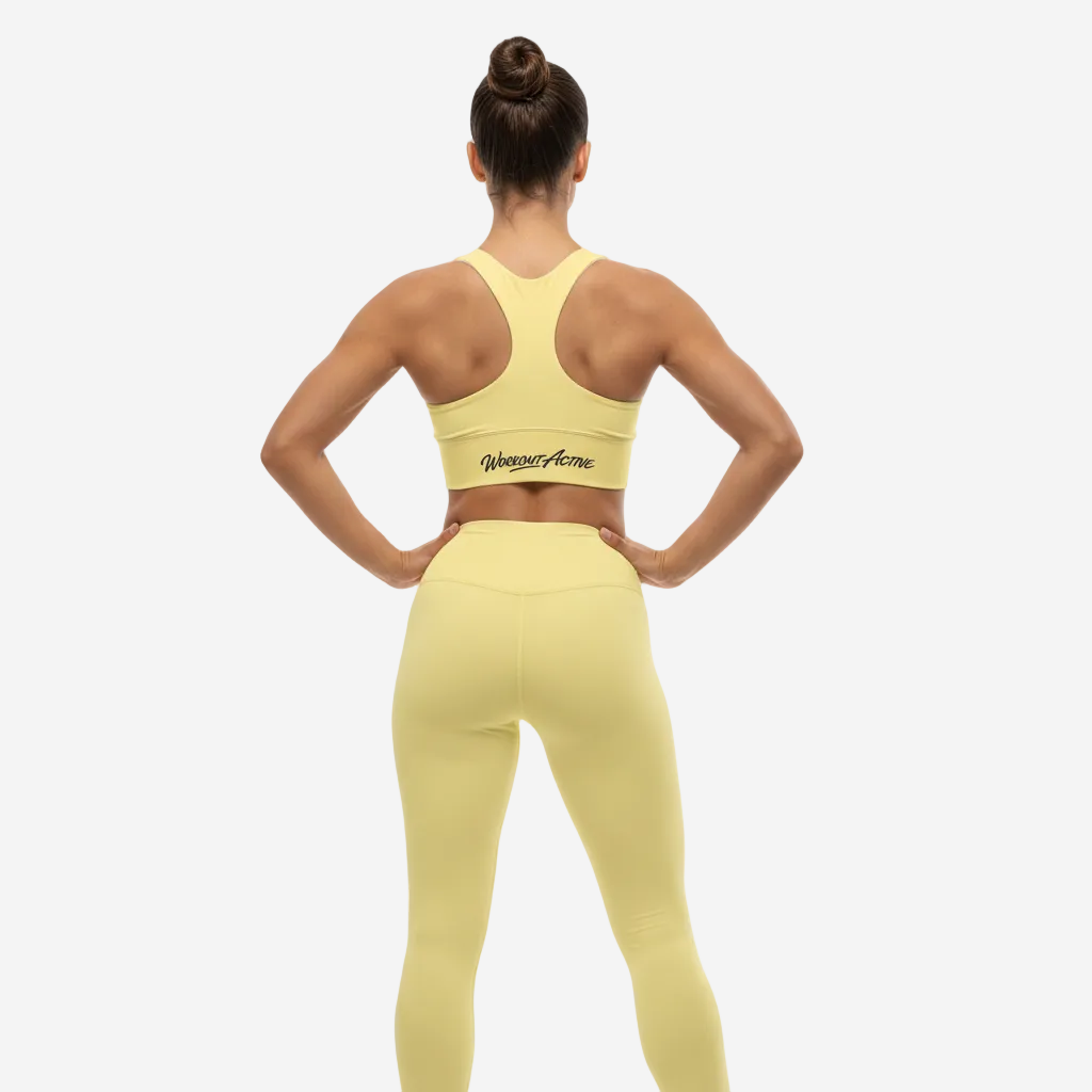 Workout Active Sports Bra with Back Logo Script | Yellow