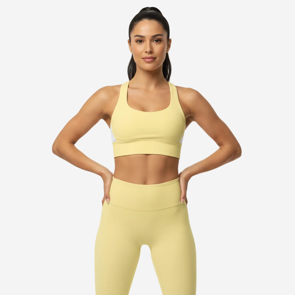 Workout Active Sports Bra with Back Logo Script | Yellow