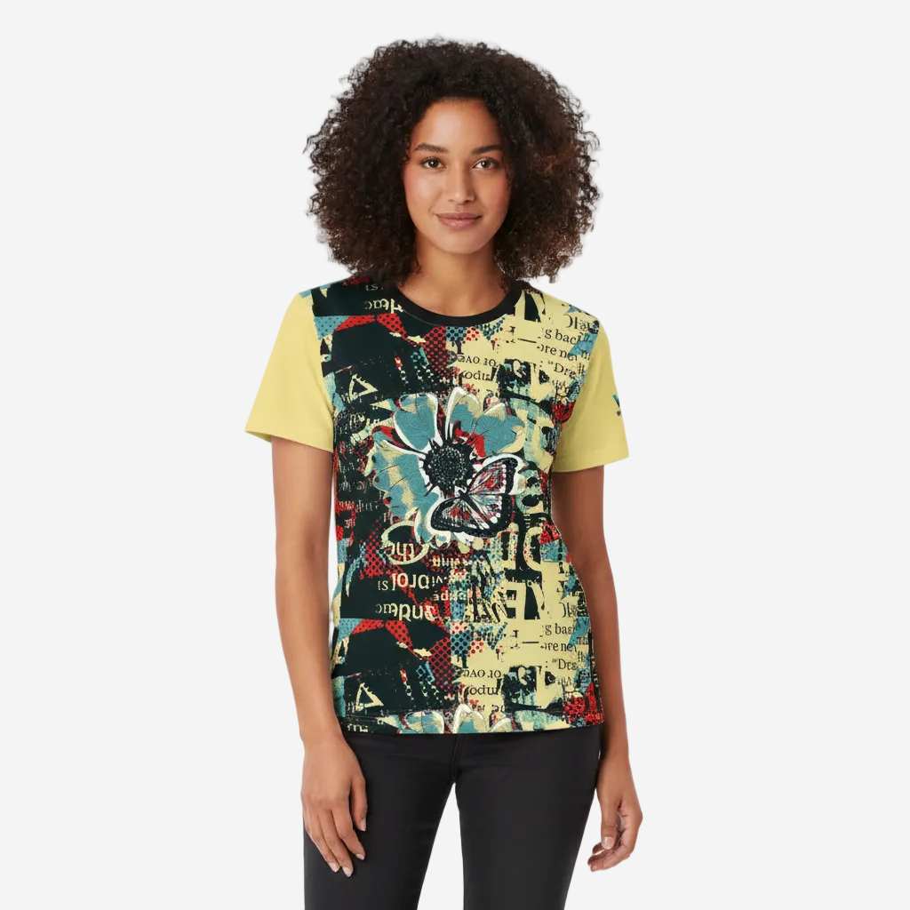 Back To The '60s Abstract Floral Women’s Crew Neck T-Shirt | Yellow