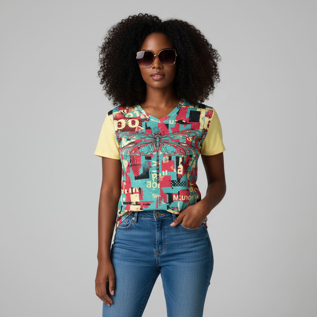 Back To The '60s Abstract Dragonfly Women’s Crew Neck T-Shirt | Yellow