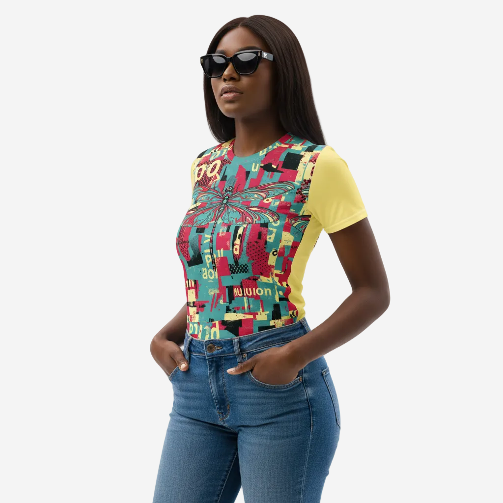 Back To The '60s Abstract Dragonfly Women’s Crew Neck T-Shirt | Yellow