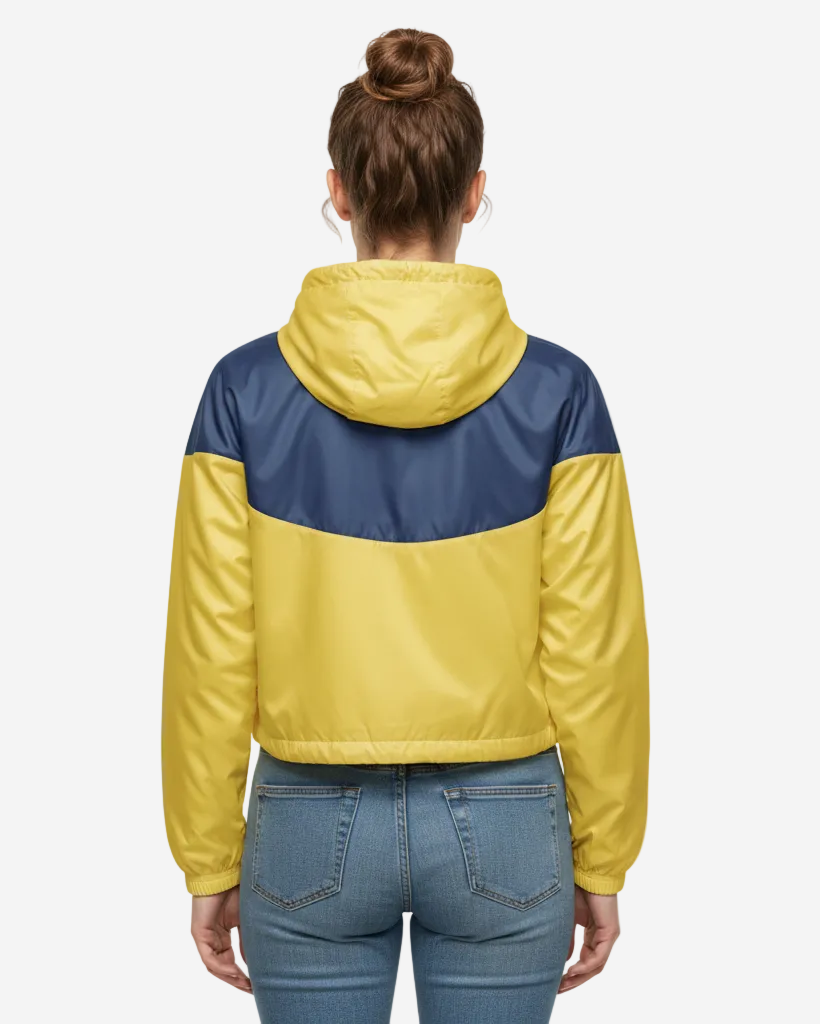Lightweight Cropped Hooded Windbreaker | Yellow & Dusty Blue