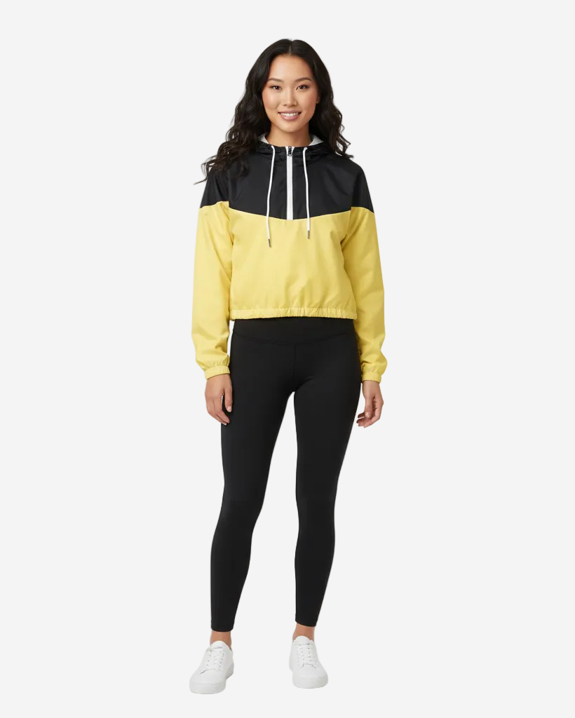 Lightweight Cropped Hooded Windbreaker | Yellow & Black