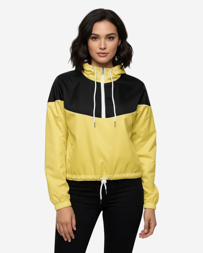 Lightweight Cropped Hooded Windbreaker | Yellow & Black