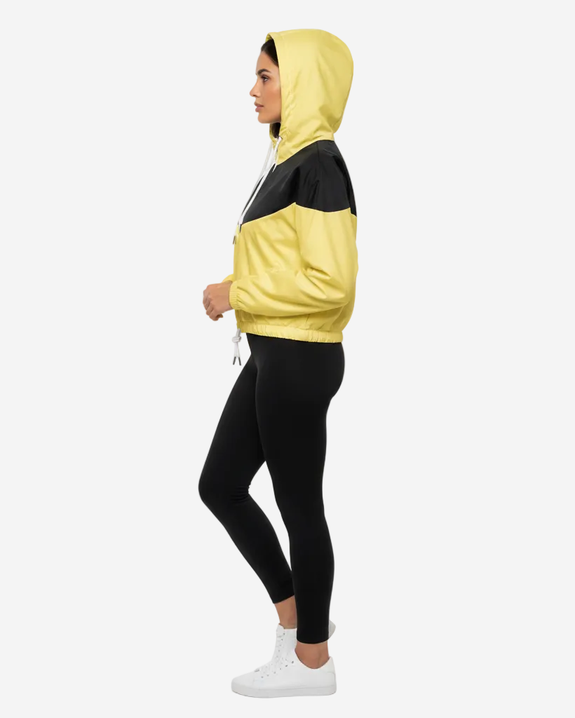 Lightweight Cropped Hooded Windbreaker | Yellow & Black