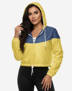 Lightweight Cropped Hooded Windbreaker | Yellow & Dusty Blue