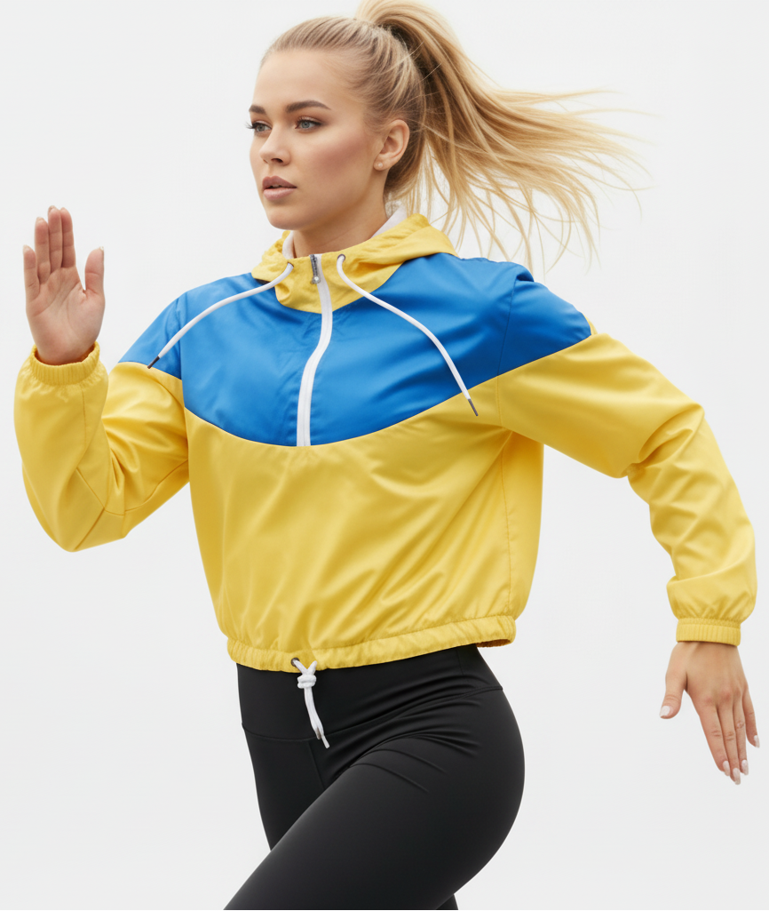 Lightweight Cropped Hooded Windbreaker | Yellow & Blue