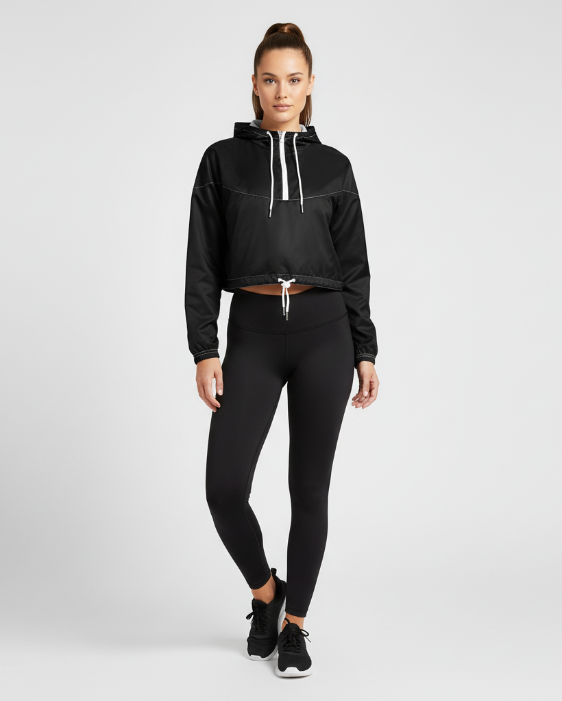 Lightweight Cropped Hooded Windbreaker | Black