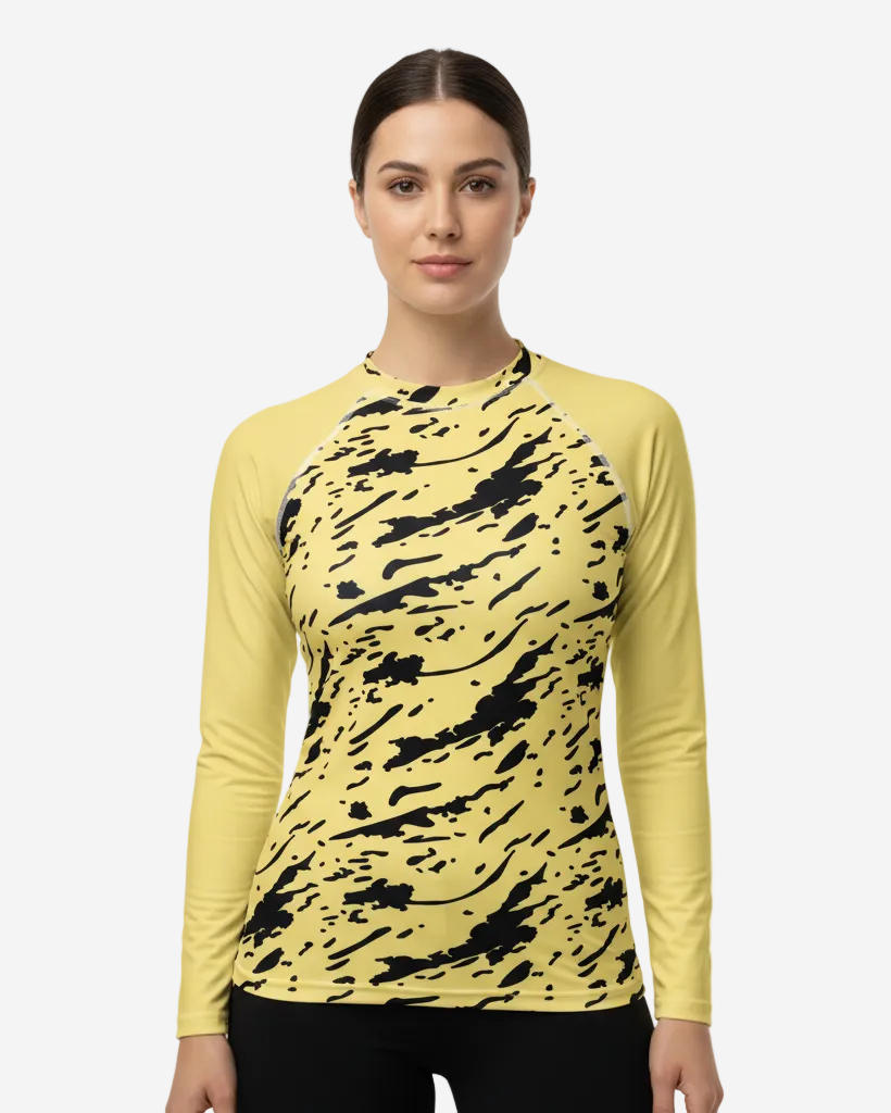 Camelia Long Sleeve Rash Guard in Yellow with Black