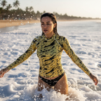 Camelia Long Sleeve Rash Guard in Yellow with Black