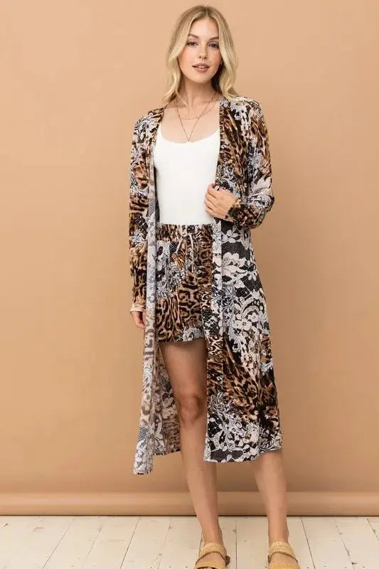 Kimono & Shorts Set with Animal Print