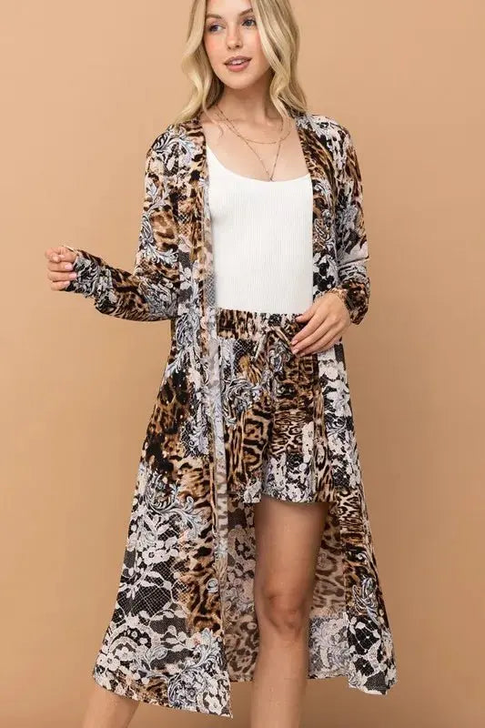 Kimono & Shorts Set with Animal Print