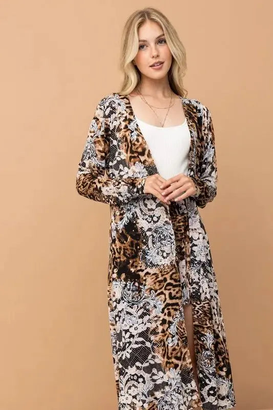 Kimono & Shorts Set with Animal Print