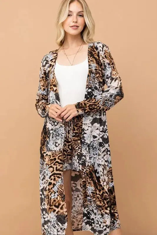 Kimono & Shorts Set with Animal Print