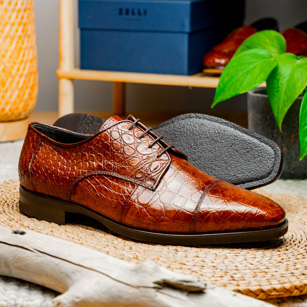 Andrea Crocodile Lace-Up | Cognac