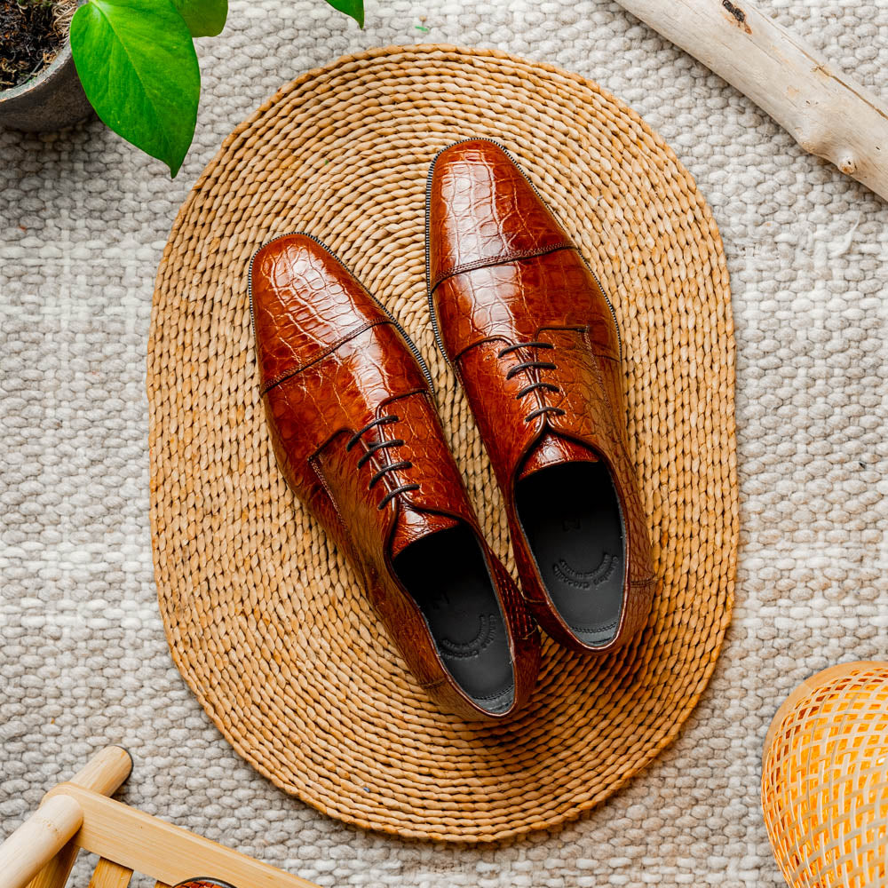 Andrea Crocodile Lace-Up | Cognac