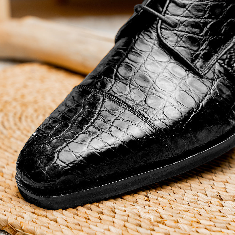 Andrea Crocodile Lace-Up | Black