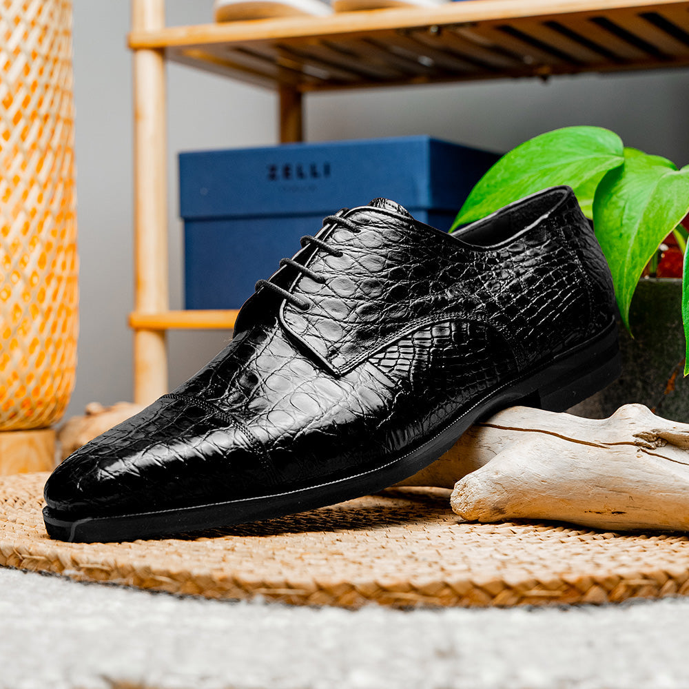Andrea Crocodile Lace-Up | Black