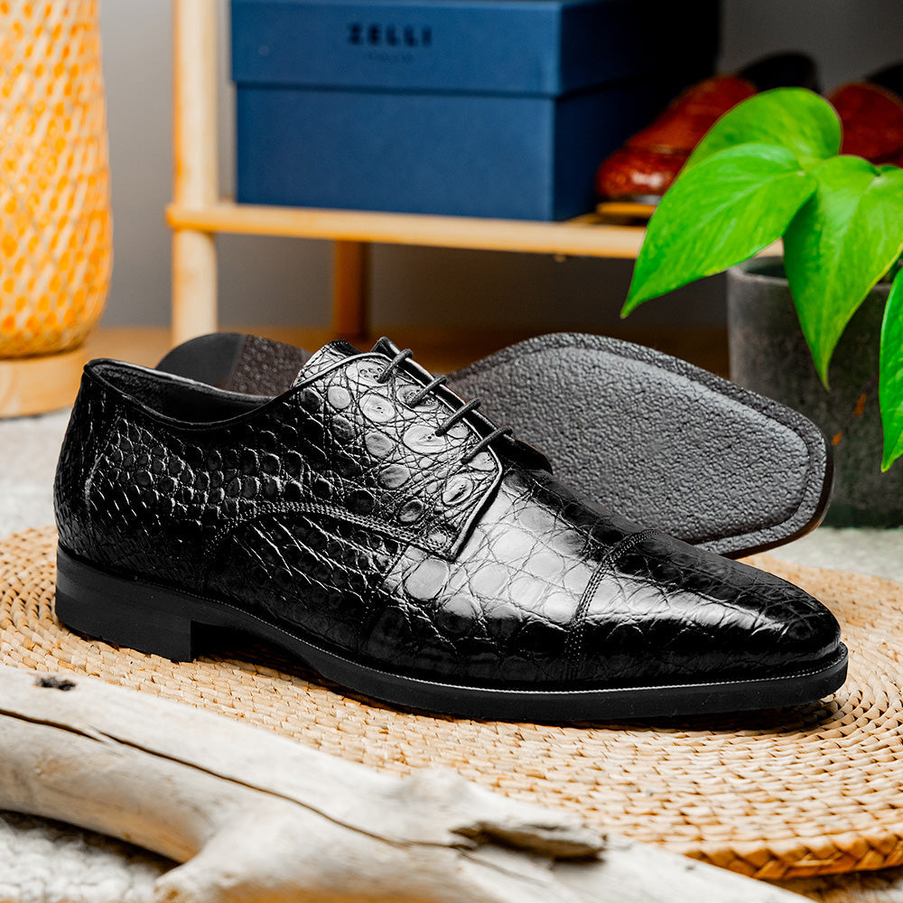 Andrea Crocodile Lace-Up | Black