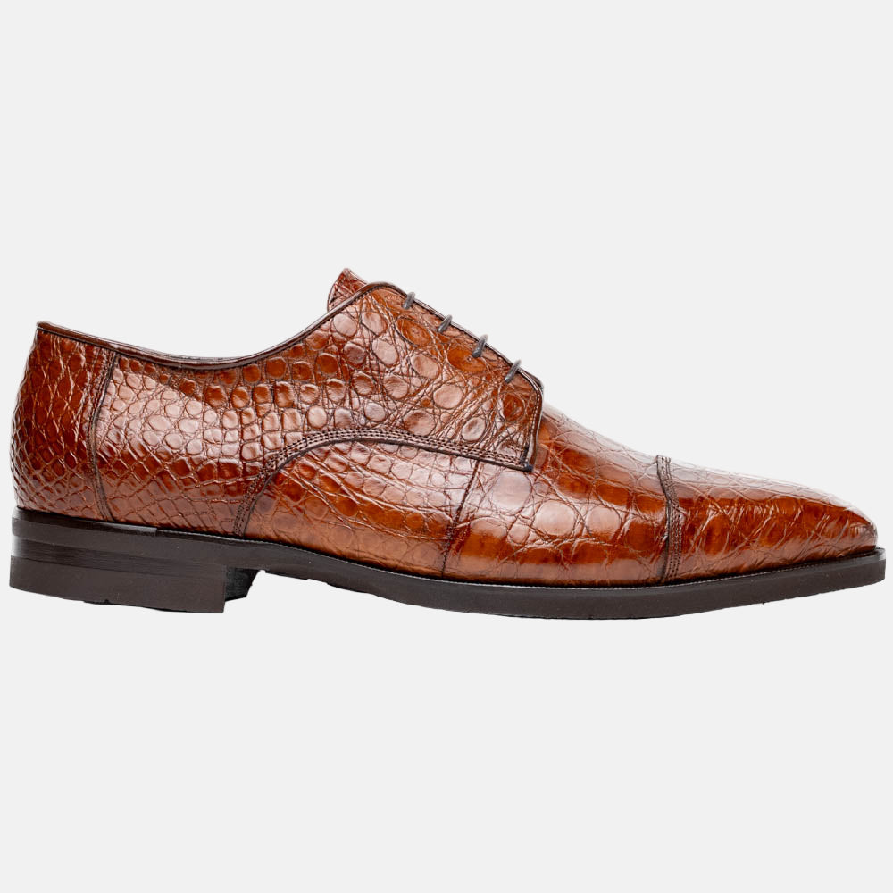Andrea Crocodile Lace-Up | Cognac