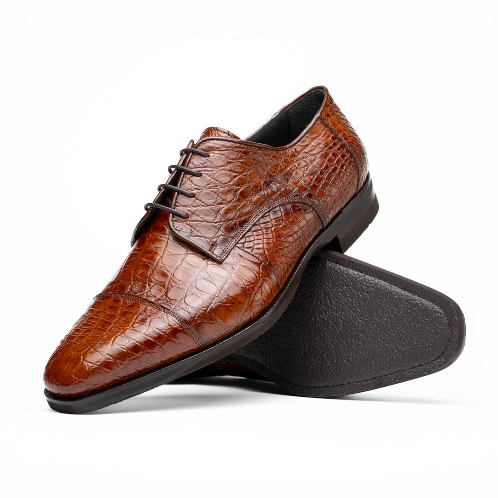 Andrea Crocodile Lace-Up | Cognac