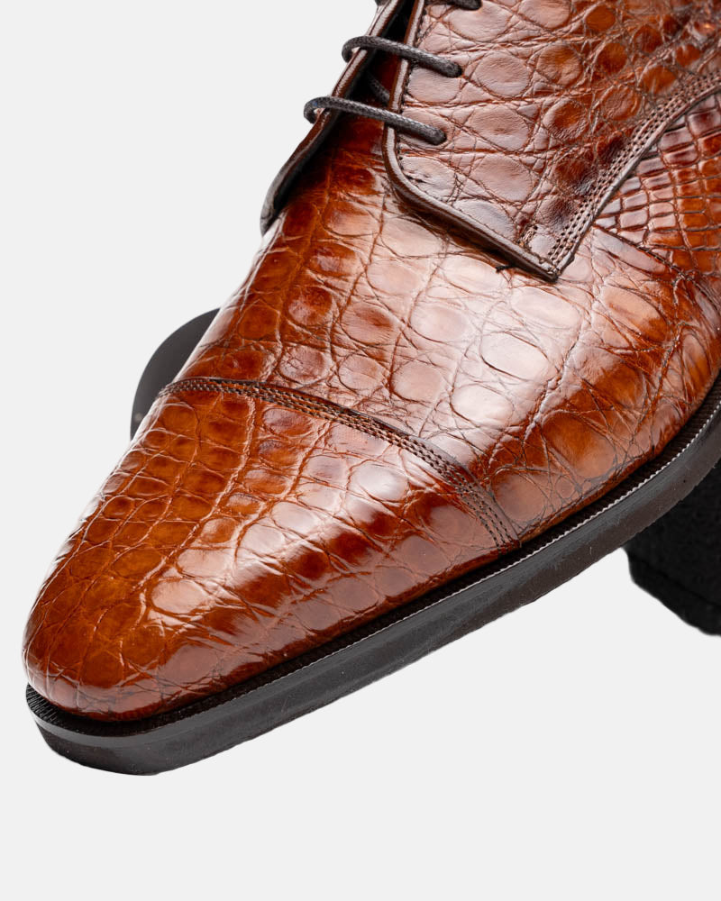 Andrea Crocodile Lace-Up | Cognac