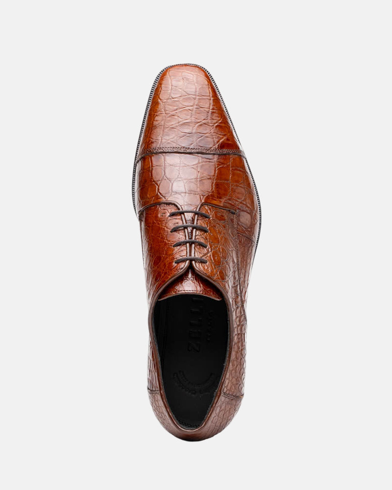 Andrea Crocodile Lace-Up | Cognac