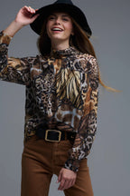 Animal Print Chiffon Shirt with Gold Details