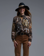 Animal Print Chiffon Shirt with Gold Details