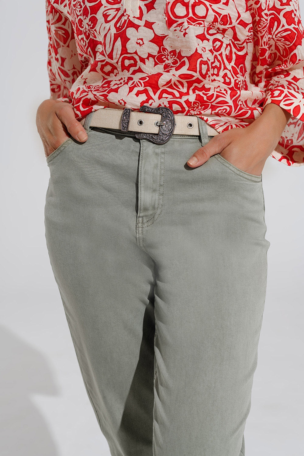 Ankle Skinny Basic Jeans in Kakhi