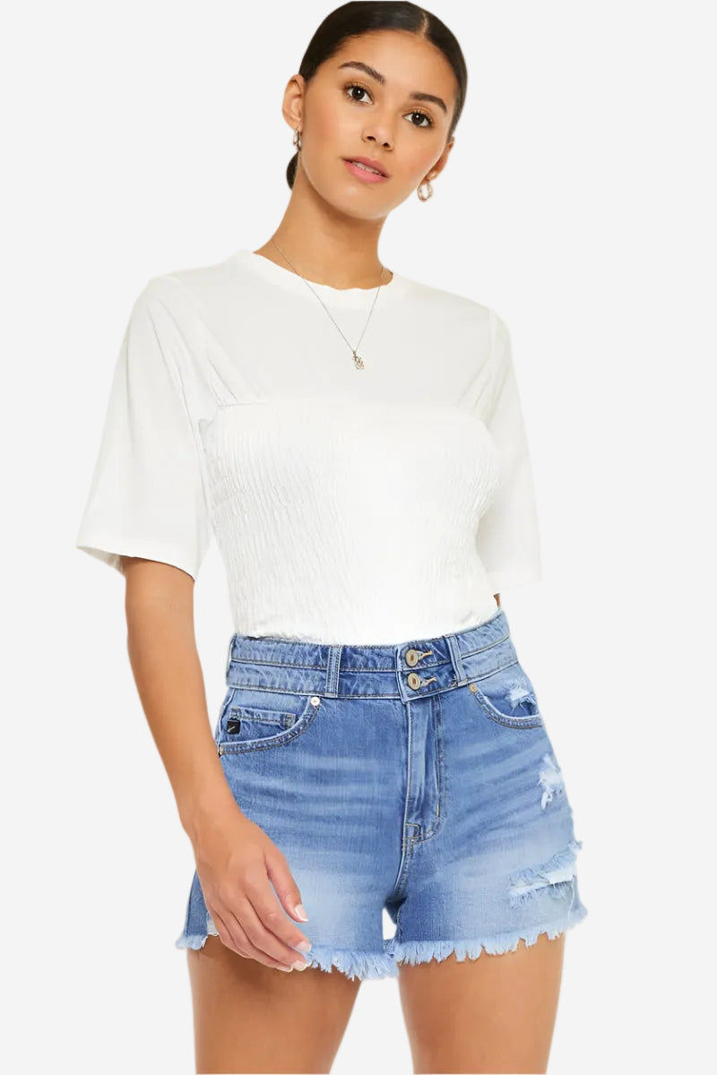 KanCan High Rise Double Button Blue Denim Jean Shorts
