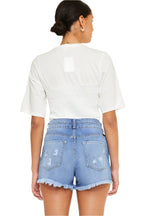KanCan High Rise Double Button Blue Denim Jean Shorts