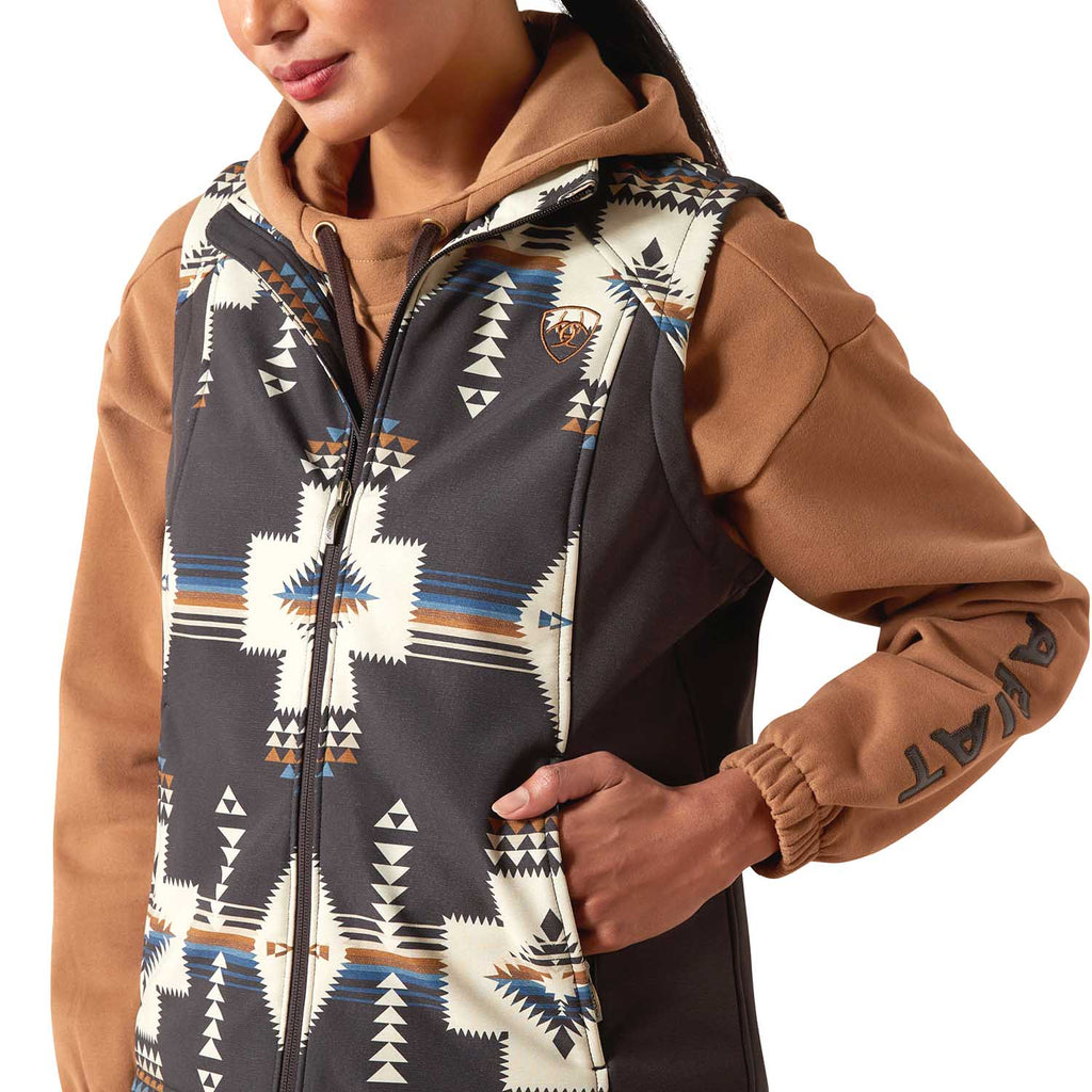 Ariat Womens Logo Softshell Western Print Vest | Durable Outdoor Layer with Zip Pockets