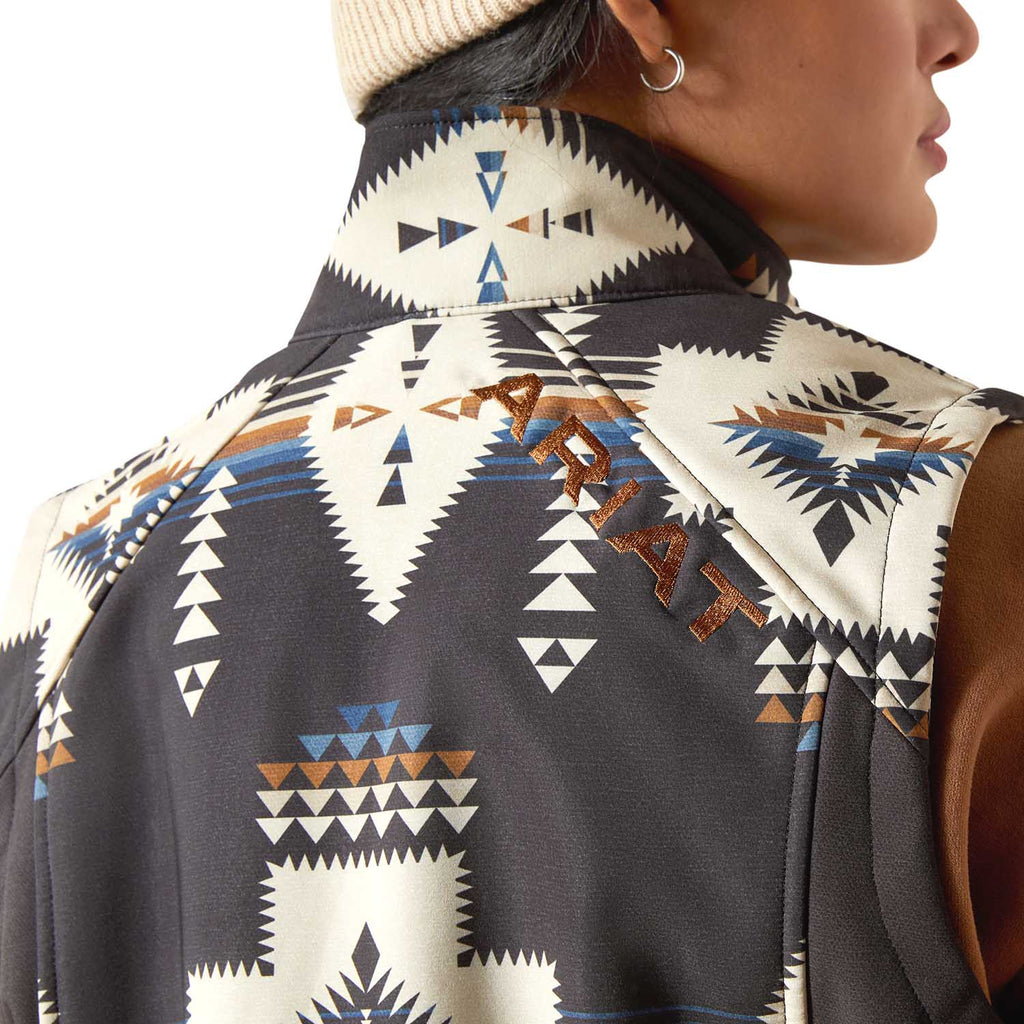 Ariat Womens Logo Softshell Western Print Vest | Durable Outdoor Layer with Zip Pockets