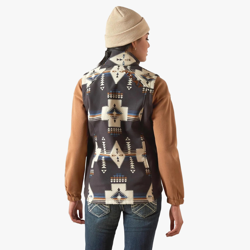 Ariat Womens Logo Softshell Western Print Vest | Durable Outdoor Layer with Zip Pockets